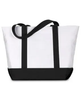 7006 UltraClub® Zippered Polyester Tote Bag White/ Black