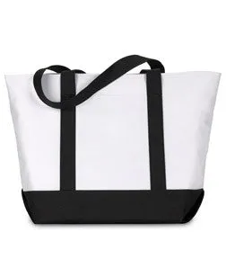7006 UltraClub® Zippered Polyester Tote Bag White/ Black