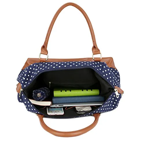 BAOSHA HB-28 Ladies Women Canvas Travel Weekender Bag Overnight Carry-on Shoulder Duffel Tote Bag (Blue Dot)