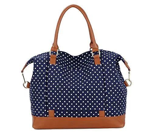 BAOSHA HB-28 Ladies Women Canvas Travel Weekender Bag Overnight Carry-on Shoulder Duffel Tote Bag (Blue Dot)