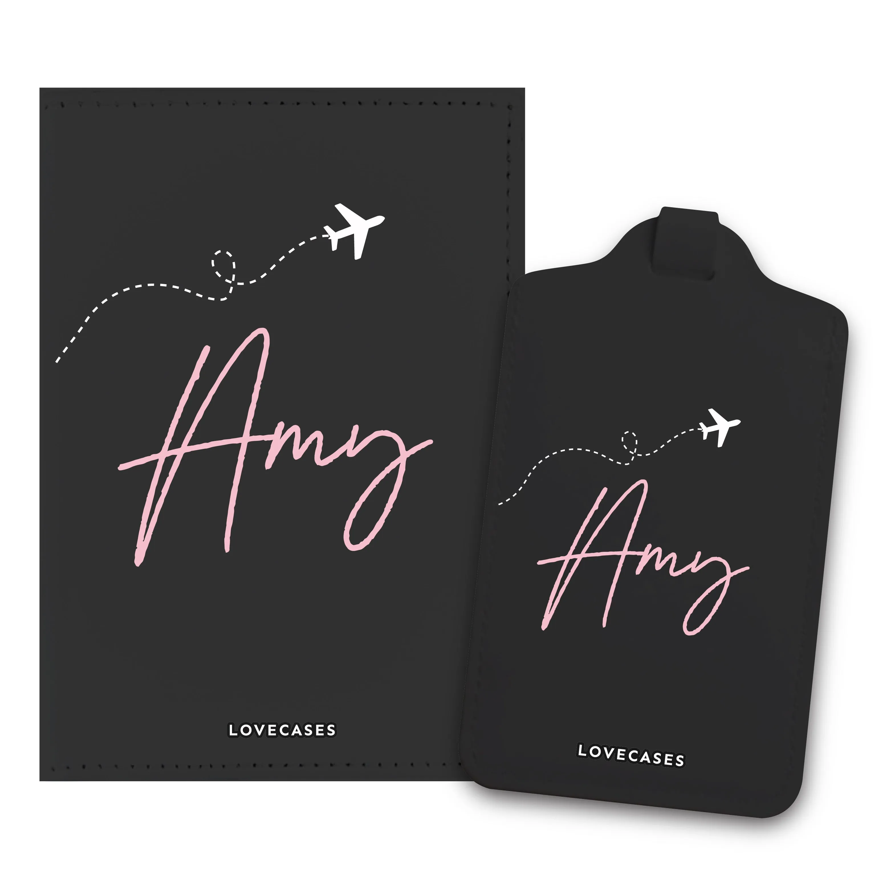 Black Personalised Jet Set Passport Cover   Luggage Tag Bundle