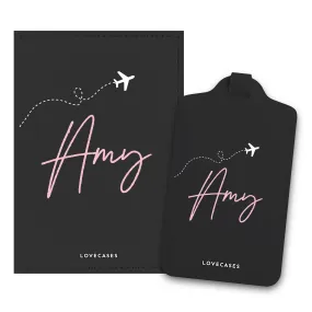 Black Personalised Jet Set Passport Cover   Luggage Tag Bundle