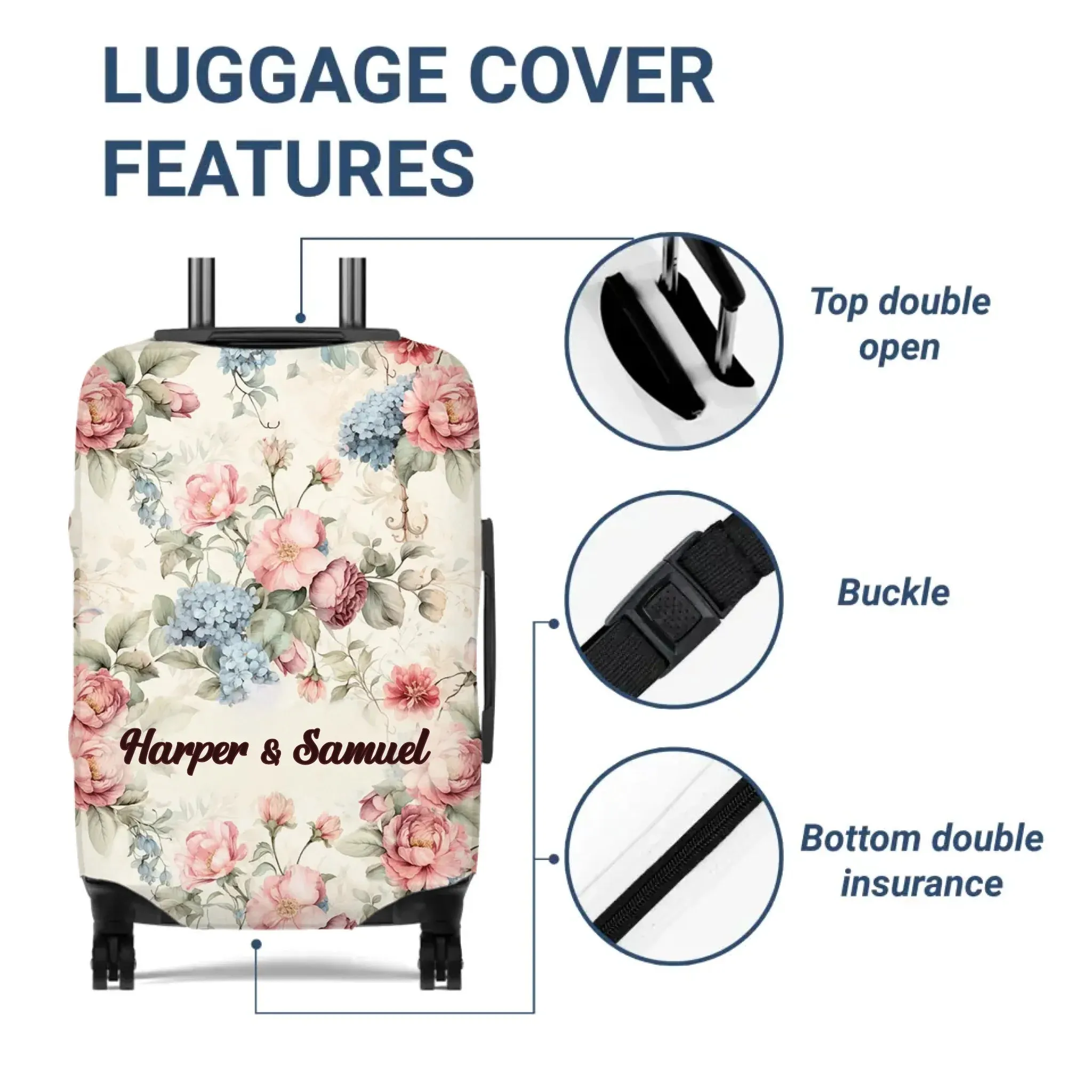 Classic Floral Patterns, Elegant And Romantic - Custom Background - Personalized Gift For Couples - Luggage Cover