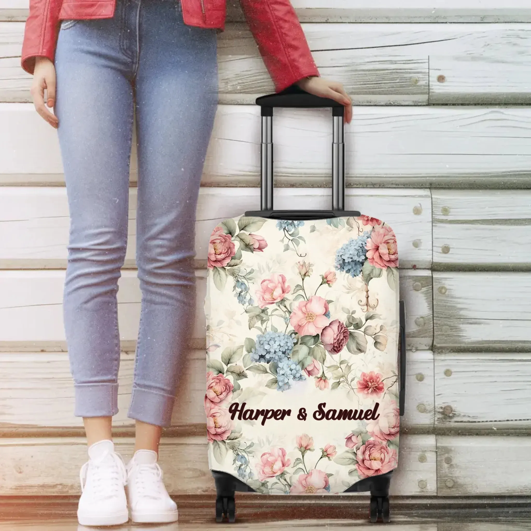 Classic Floral Patterns, Elegant And Romantic - Custom Background - Personalized Gift For Couples - Luggage Cover