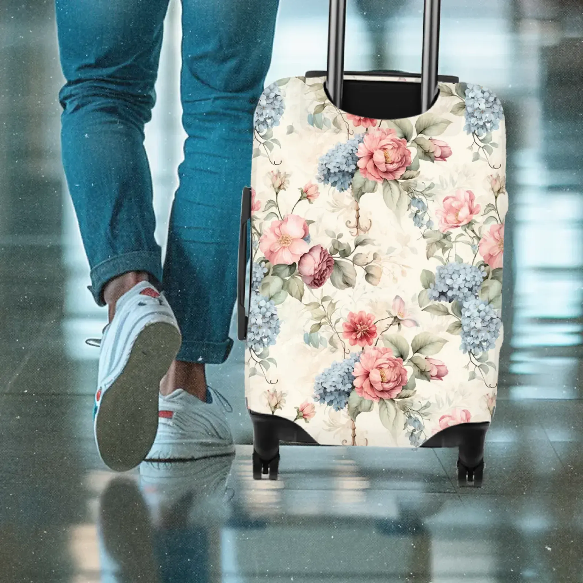 Classic Floral Patterns, Elegant And Romantic - Custom Background - Personalized Gift For Couples - Luggage Cover