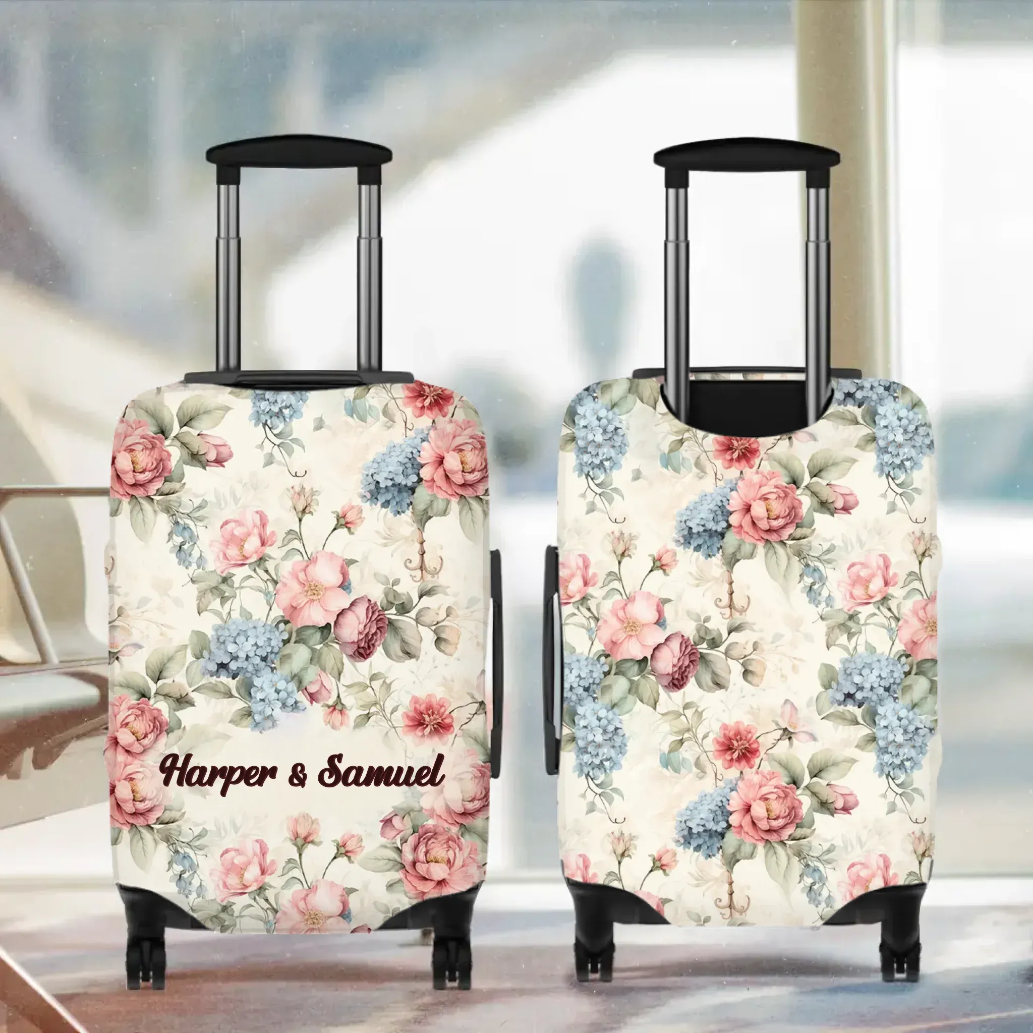 Classic Floral Patterns, Elegant And Romantic - Custom Background - Personalized Gift For Couples - Luggage Cover