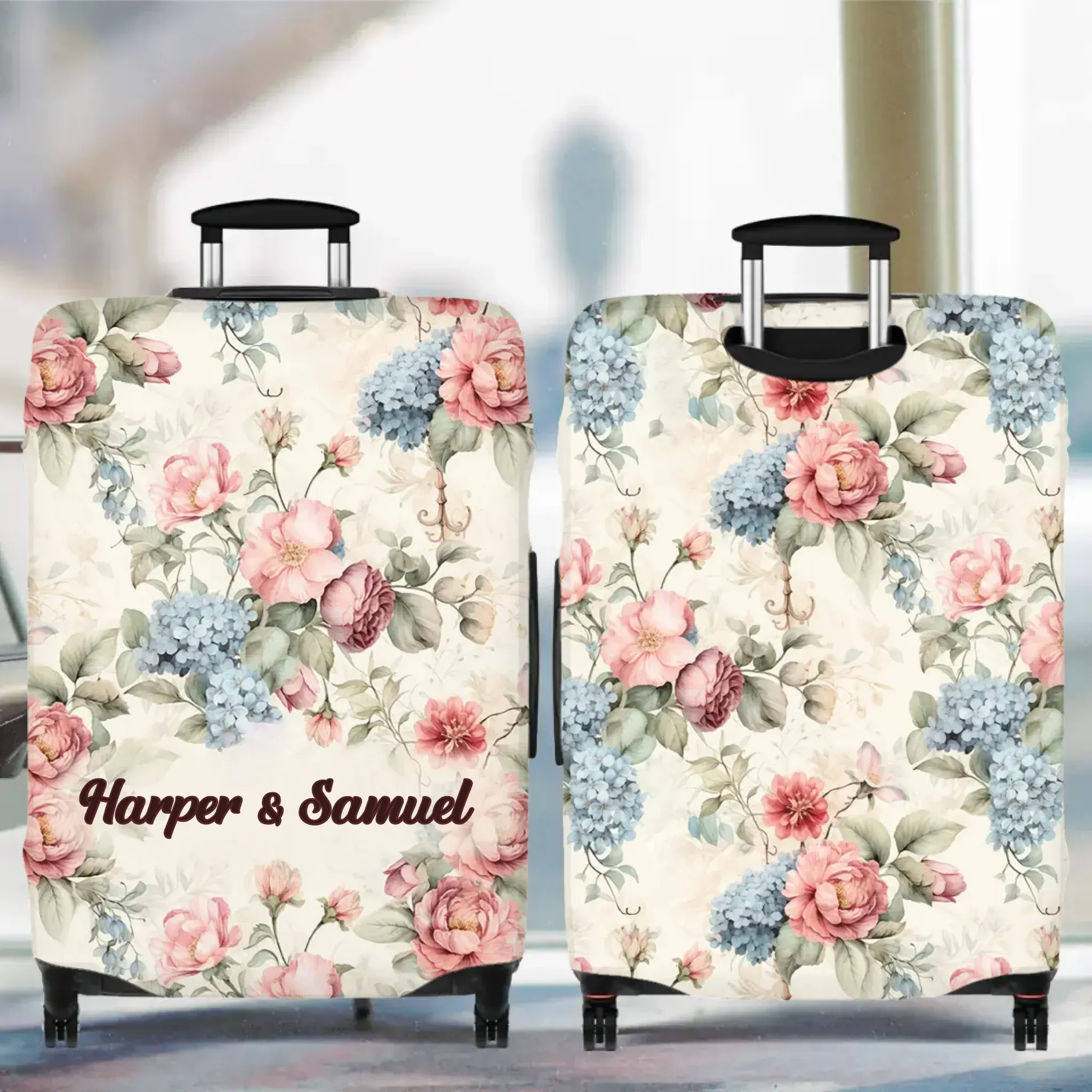 Classic Floral Patterns, Elegant And Romantic - Custom Background - Personalized Gift For Couples - Luggage Cover