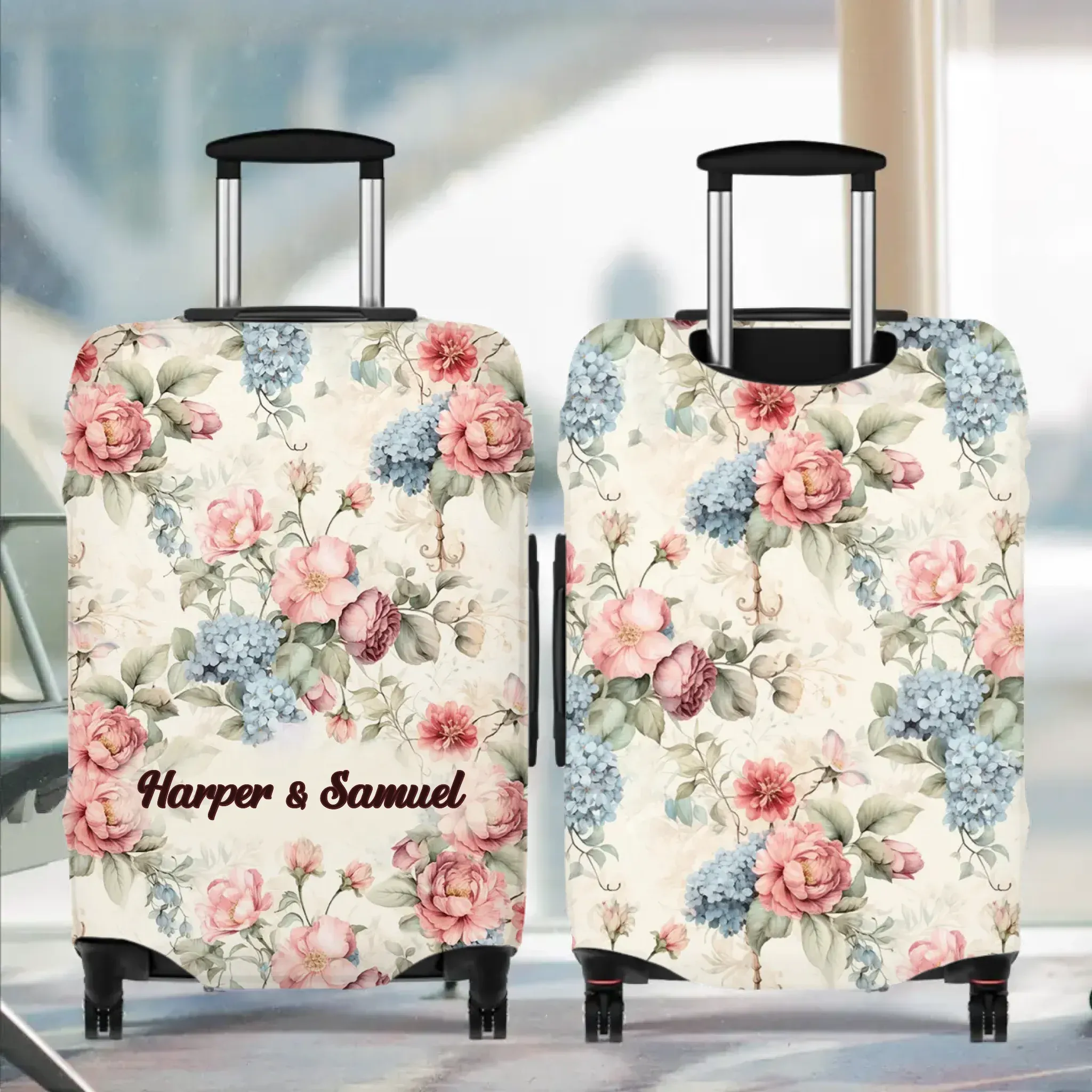 Classic Floral Patterns, Elegant And Romantic - Custom Background - Personalized Gift For Couples - Luggage Cover