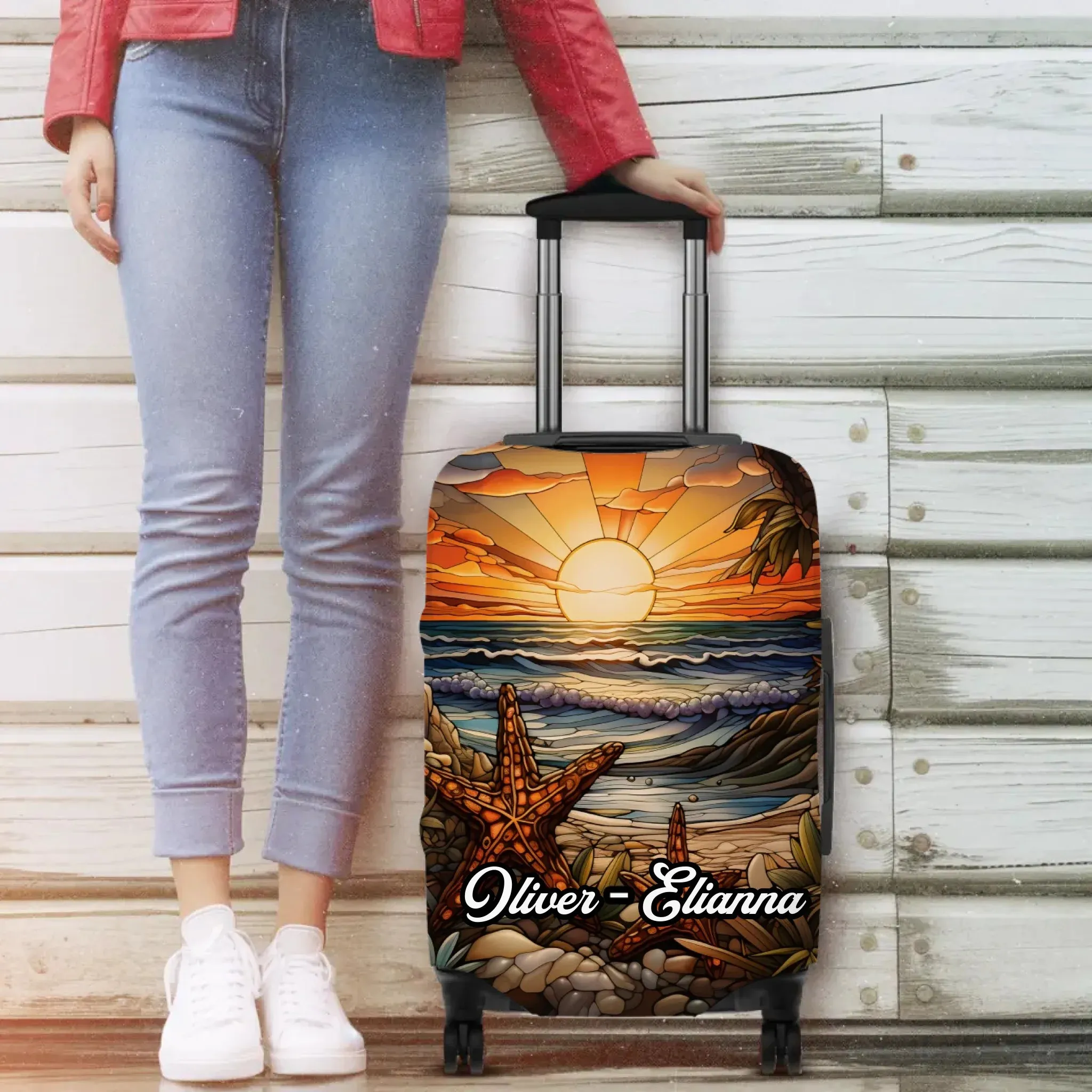 Classic Stained Glass Painting - Custom Background - Personalized Gift For Bestie - Luggage Cover