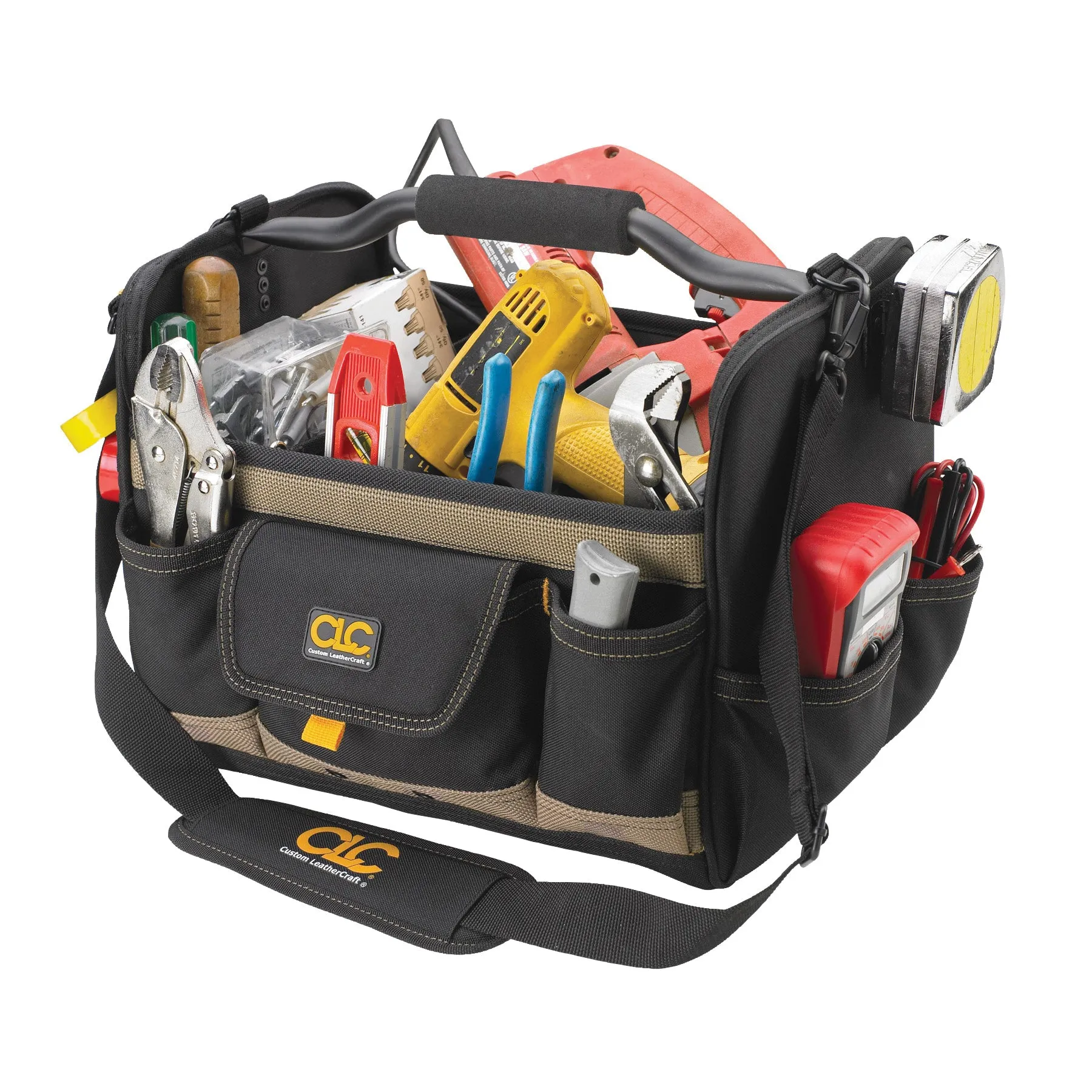 CLC Tool Works Series 1578 Open Top Tool Bag, 11 in W, 11 in D, 14 in H, 21-Pocket, Polyester, Black