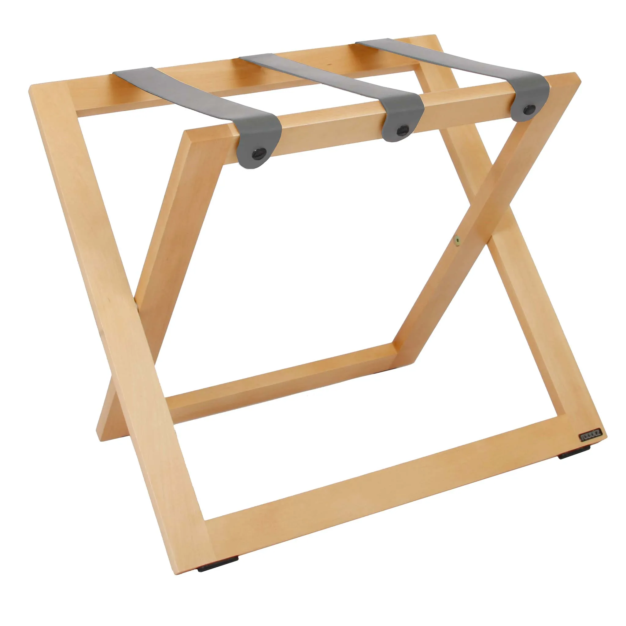 Compact Wooden Luggage Rack with Leather Straps, Natural