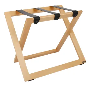 Compact Wooden Luggage Rack with Leather Straps, Natural