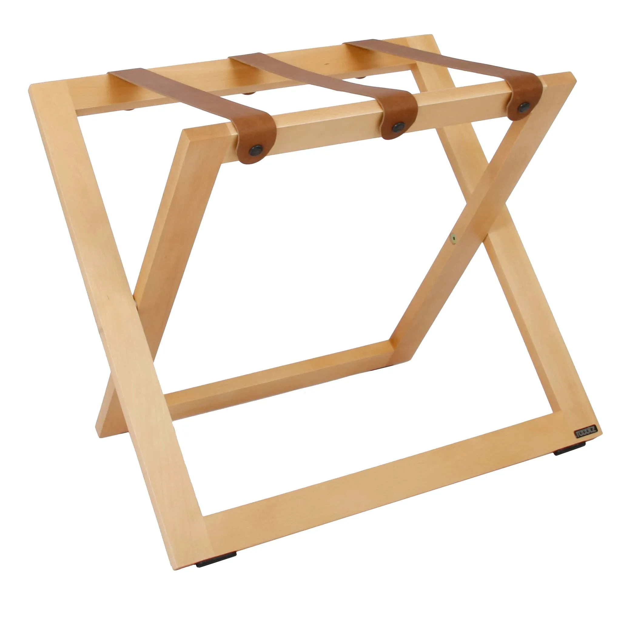 Compact Wooden Luggage Rack with Leather Straps, Natural