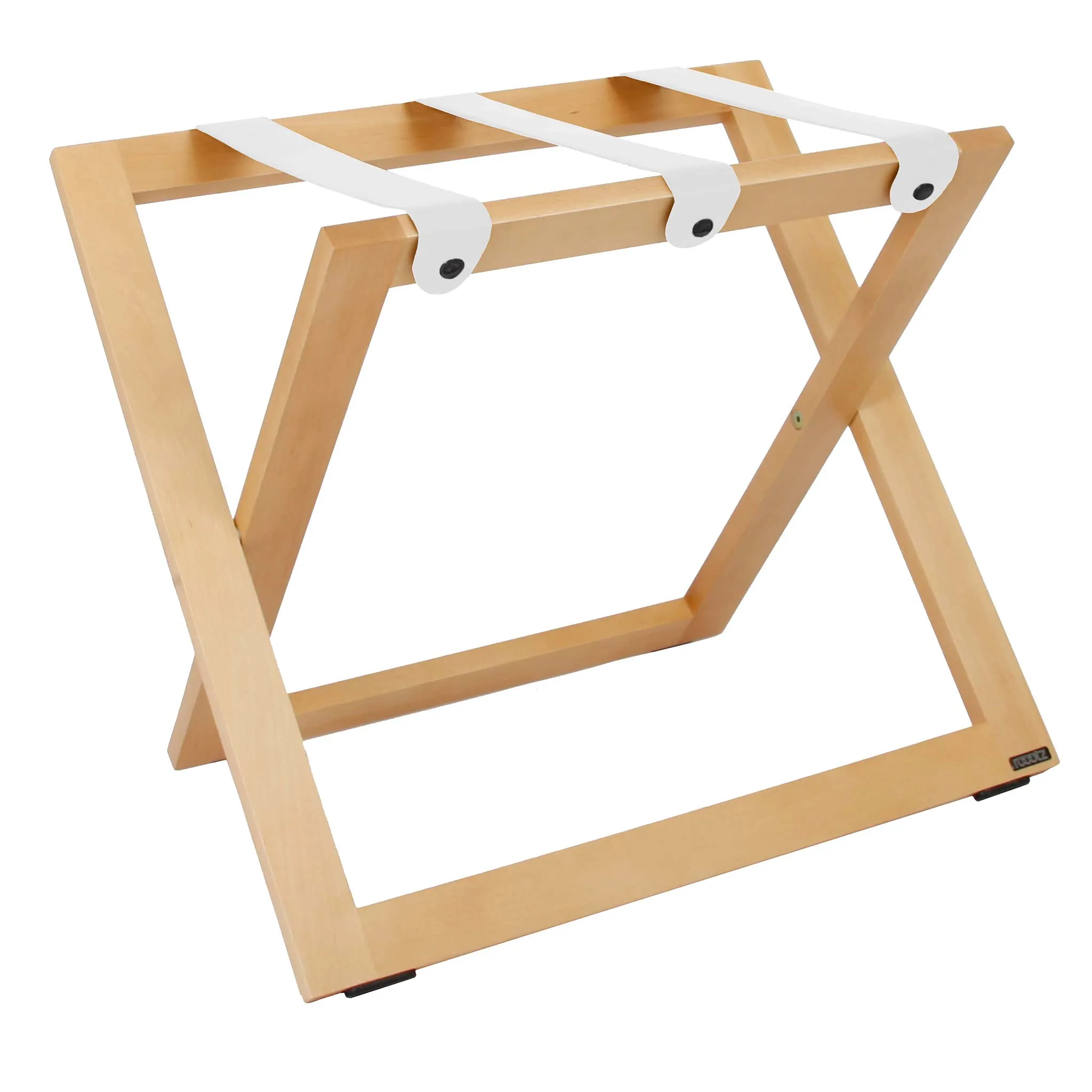 Compact Wooden Luggage Rack with Leather Straps, Natural