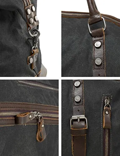 ECOSUSI Vintage Canvas Sport Tote Gym Bag Overnight Shoulder Bag Weekend Travel Duffel Bag Dark