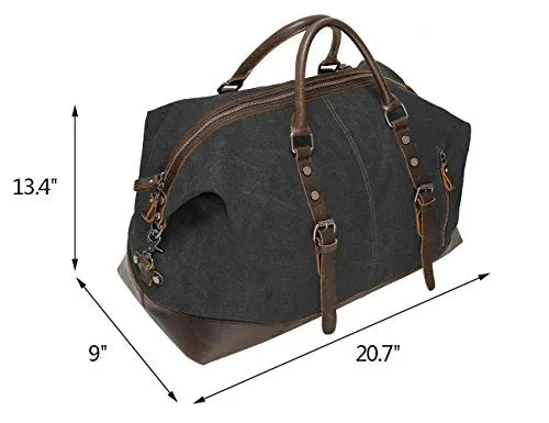 ECOSUSI Vintage Canvas Sport Tote Gym Bag Overnight Shoulder Bag Weekend Travel Duffel Bag Dark