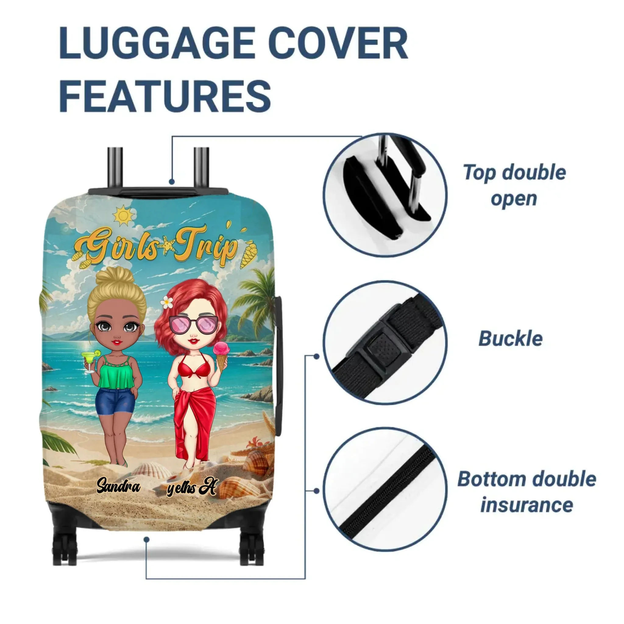 Girls Trip At The Beach - Custom Name - Personalized Gift For Bestie - Luggage Cover