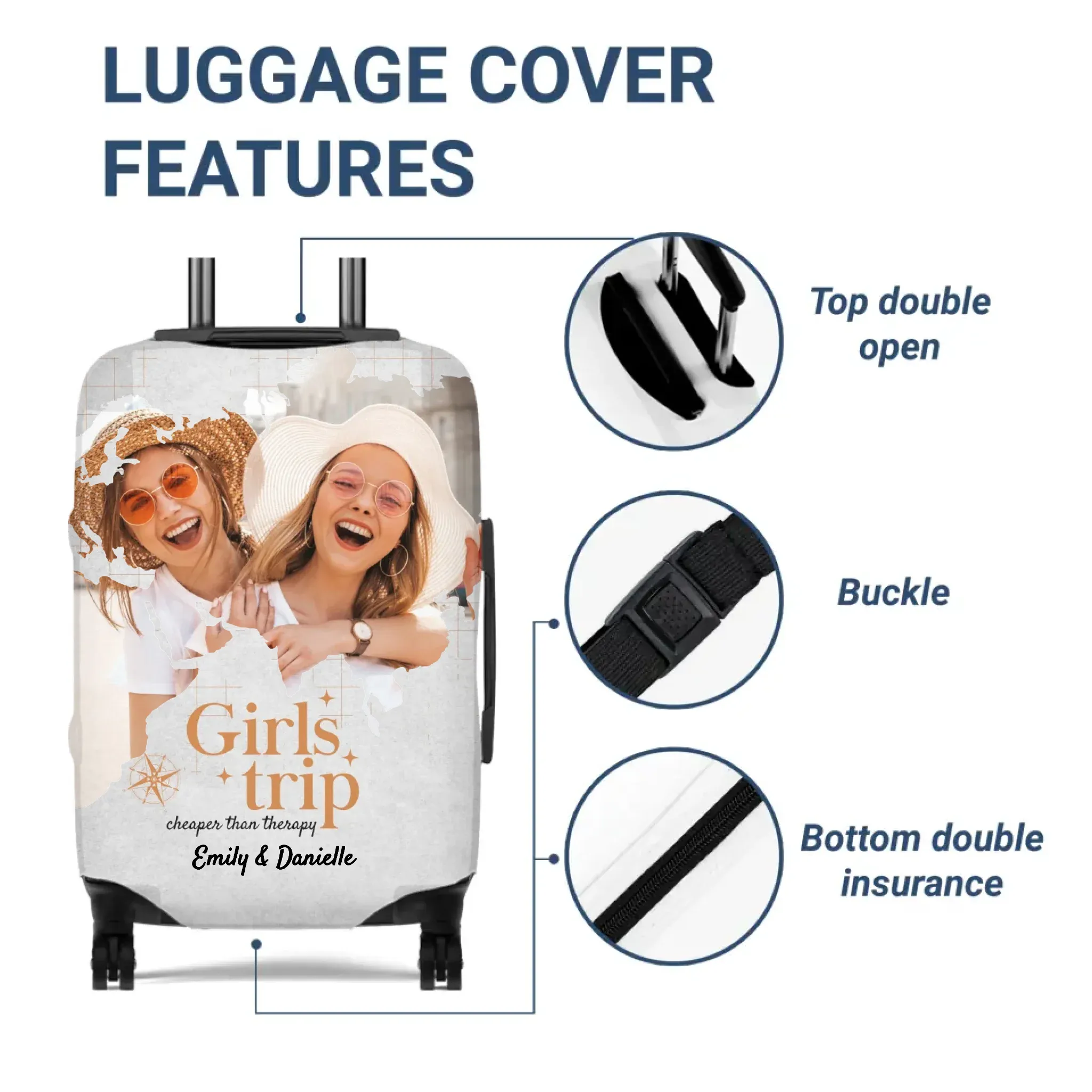 Girls Trip Cheaper Than Therapy - Custom Photo - Personalized Gift For Bestie - Luggage Cover