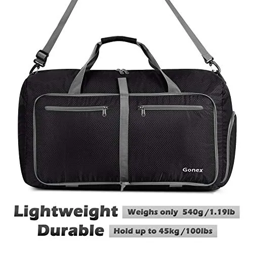Gonex 60L Foldable Travel Duffel Bag Water & Tear Resistant, Black