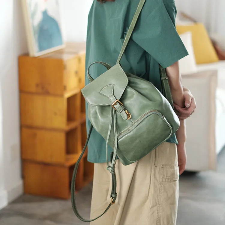 Handmade Womens Real Leather Flap Backpack Purse Leather Knapsack for Women