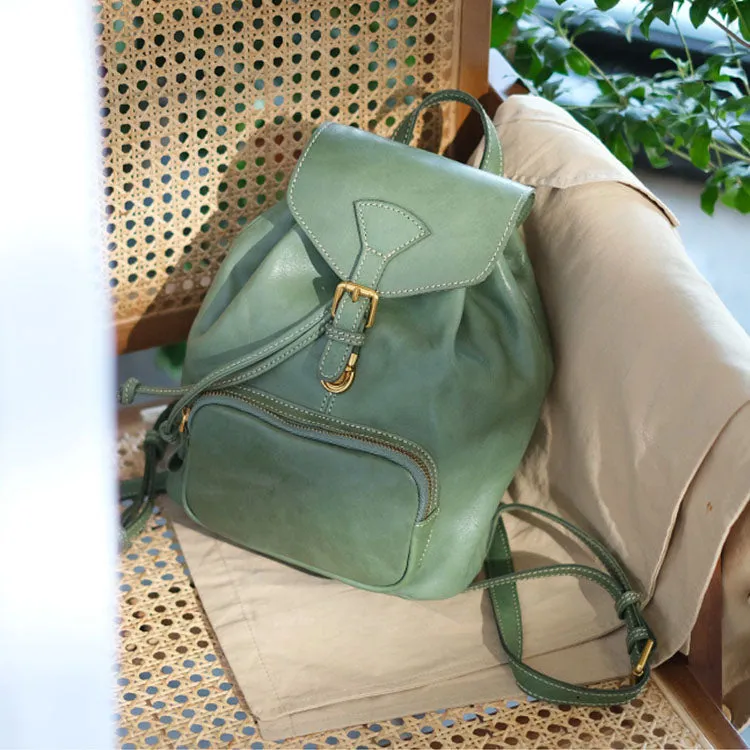 Handmade Womens Real Leather Flap Backpack Purse Leather Knapsack for Women