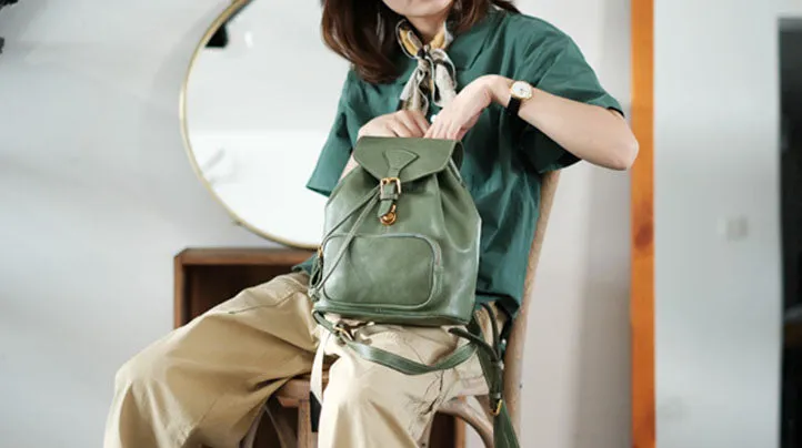 Handmade Womens Real Leather Flap Backpack Purse Leather Knapsack for Women