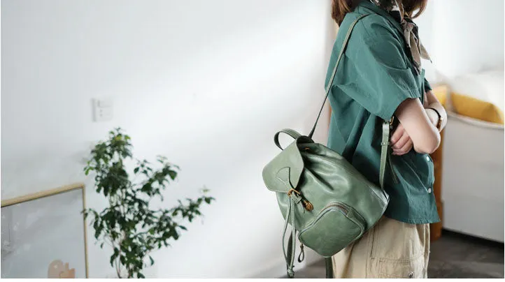 Handmade Womens Real Leather Flap Backpack Purse Leather Knapsack for Women