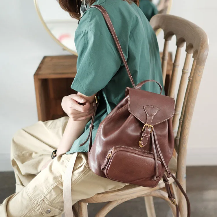 Handmade Womens Real Leather Flap Backpack Purse Leather Knapsack for Women