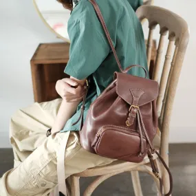 Handmade Womens Real Leather Flap Backpack Purse Leather Knapsack for Women