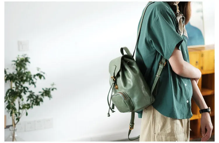 Handmade Womens Real Leather Flap Backpack Purse Leather Knapsack for Women
