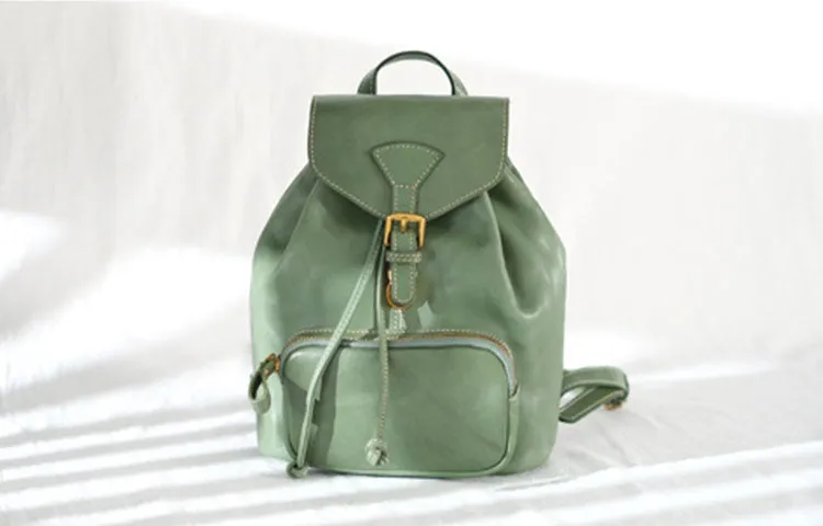 Handmade Womens Real Leather Flap Backpack Purse Leather Knapsack for Women