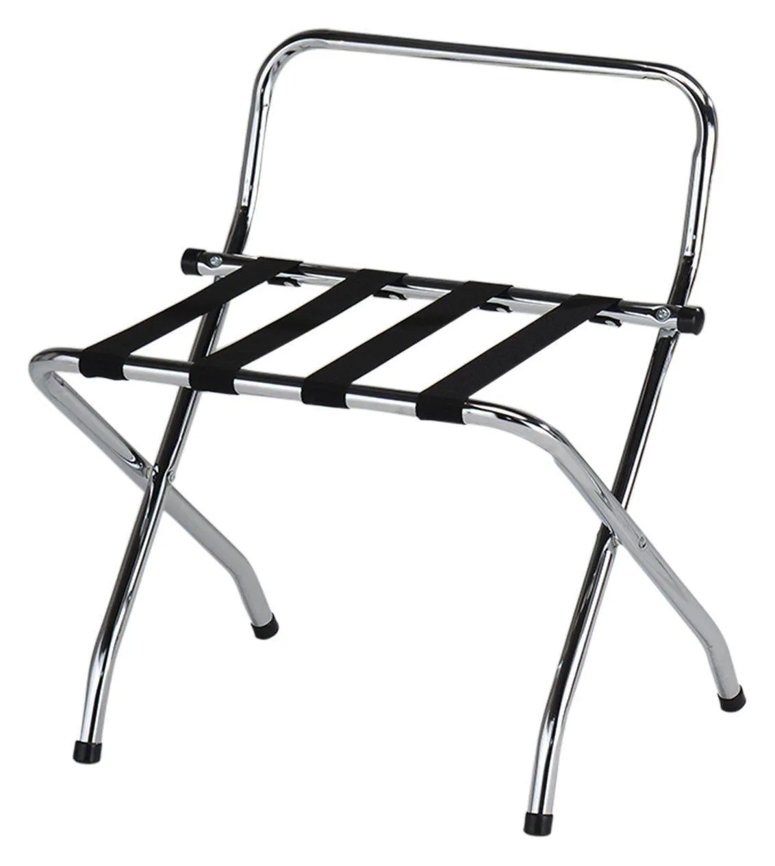 High Back Chrome Luggage Rack - Compact & Portable