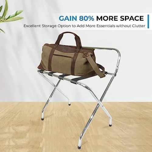 High Back Chrome Luggage Rack - Compact & Portable