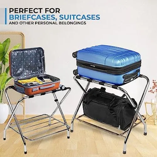 High Back Chrome Luggage Rack - Compact & Portable