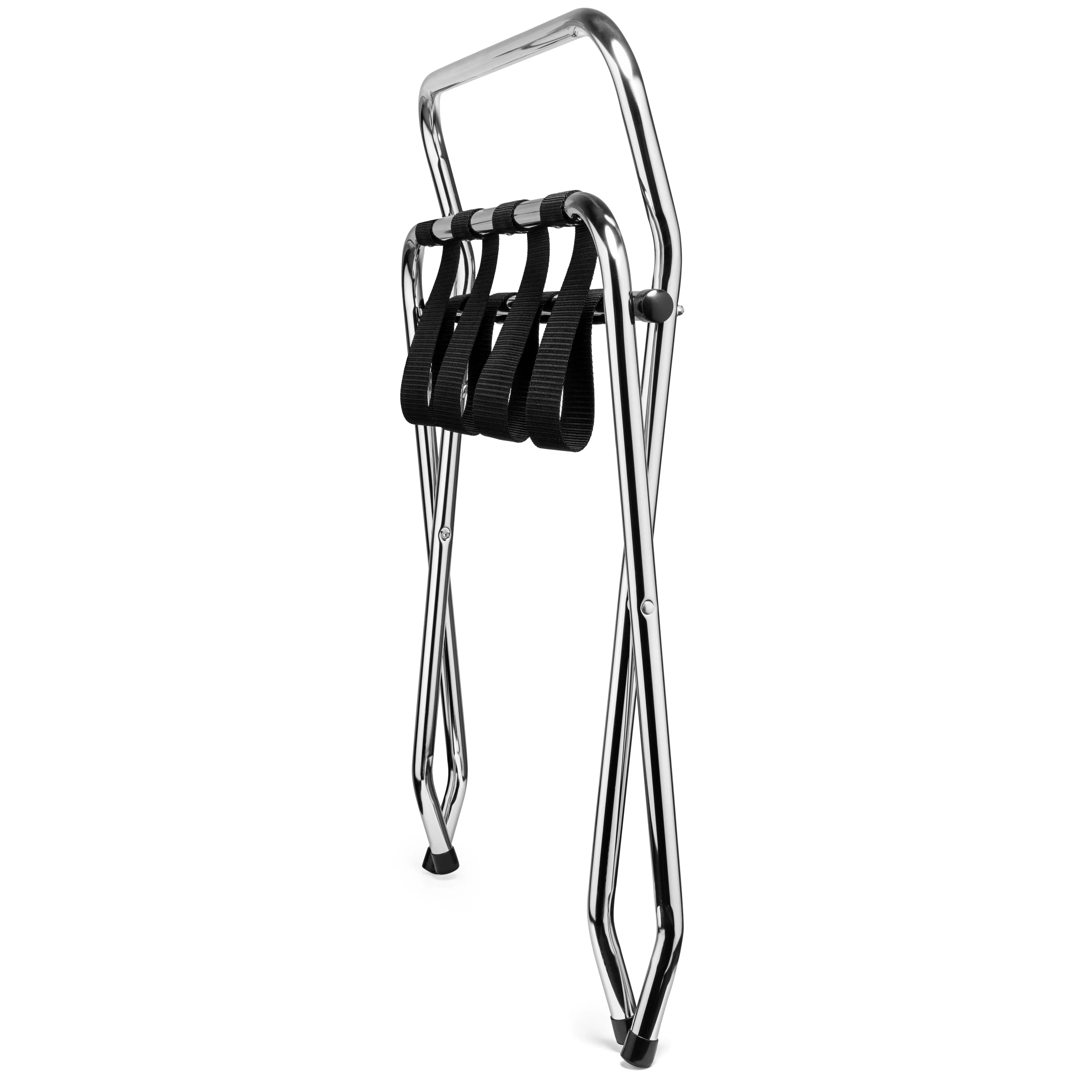 High Back Chrome Luggage Rack - Compact & Portable