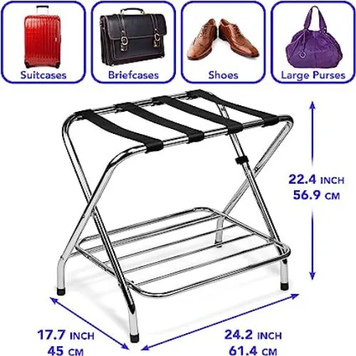 High Back Chrome Luggage Rack - Compact & Portable