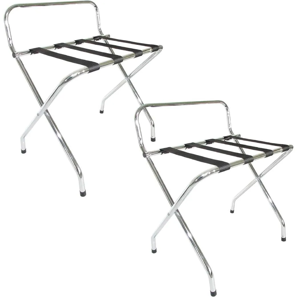 High Back Chrome Luggage Rack - Compact & Portable
