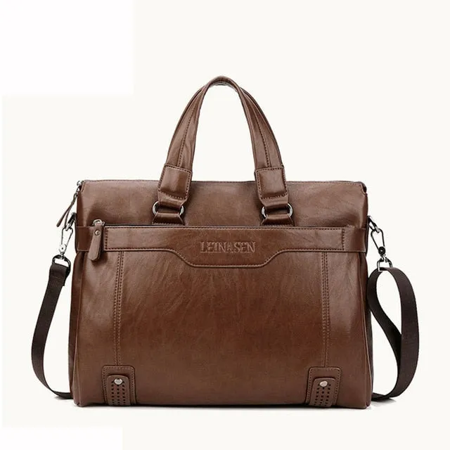 Men Briefcase Leather 14inch Laptop Bags Men Business Shoulder Bags for Male Office High Quality Men Briefcase Casual