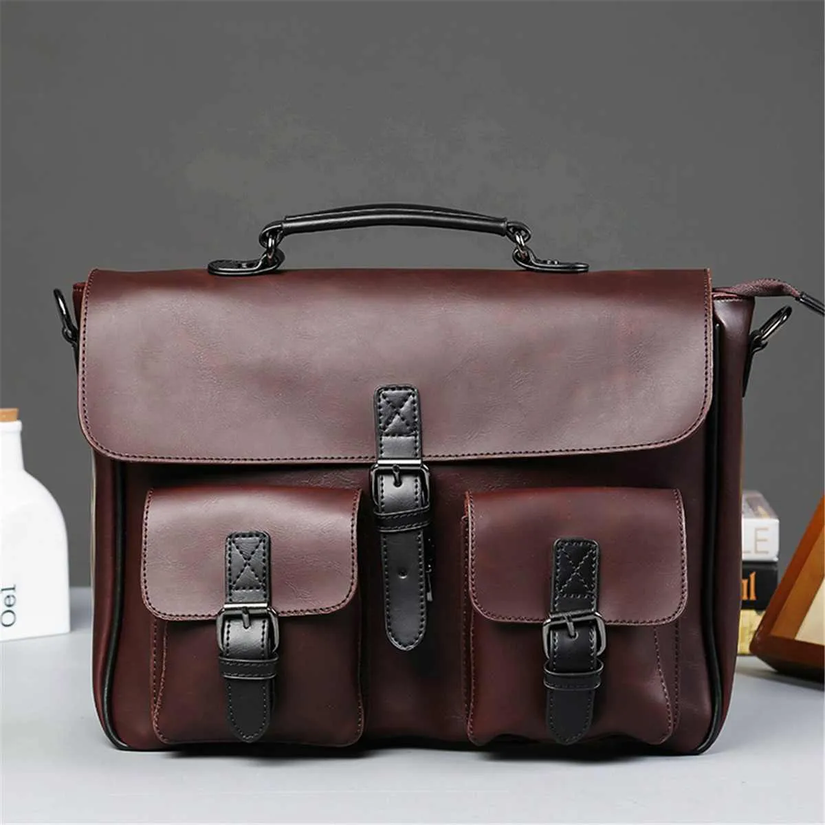 Men Leather Black Briefcase Business Handbag Messenger Shoulder Bags Male Vintage Shoulder Bag Men's Large Laptop Travel Bags