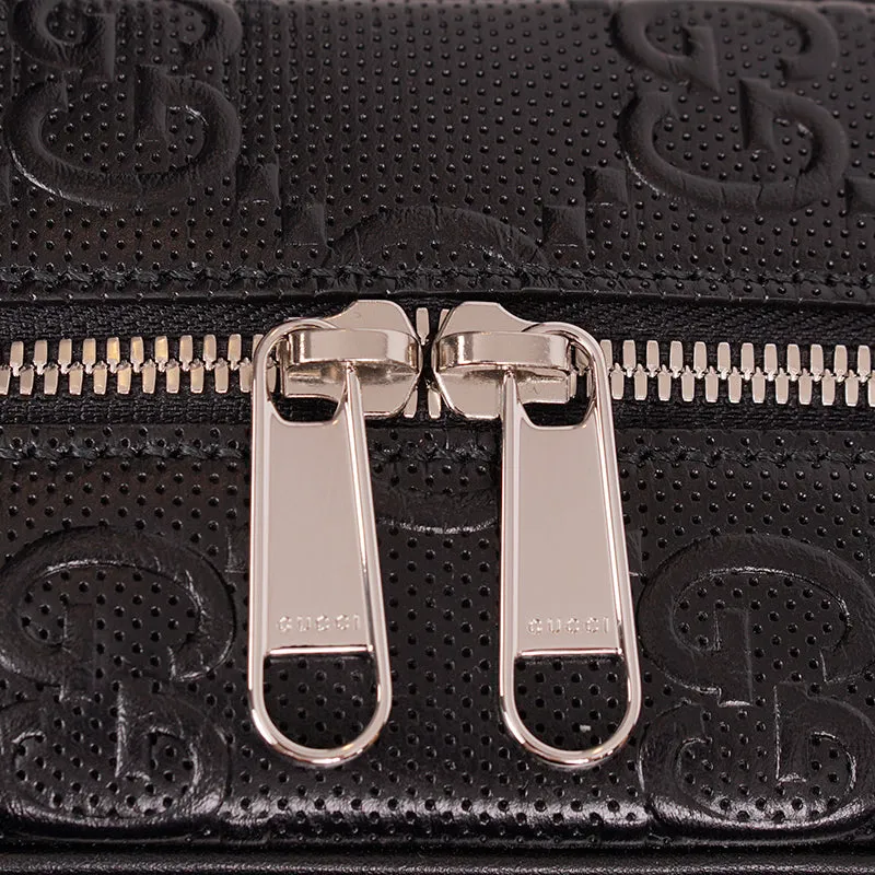 NEW $2,200 GUCCI Black GG EMBOSSED LEATHER SQUARE Perforated Crossbody BAG NWT