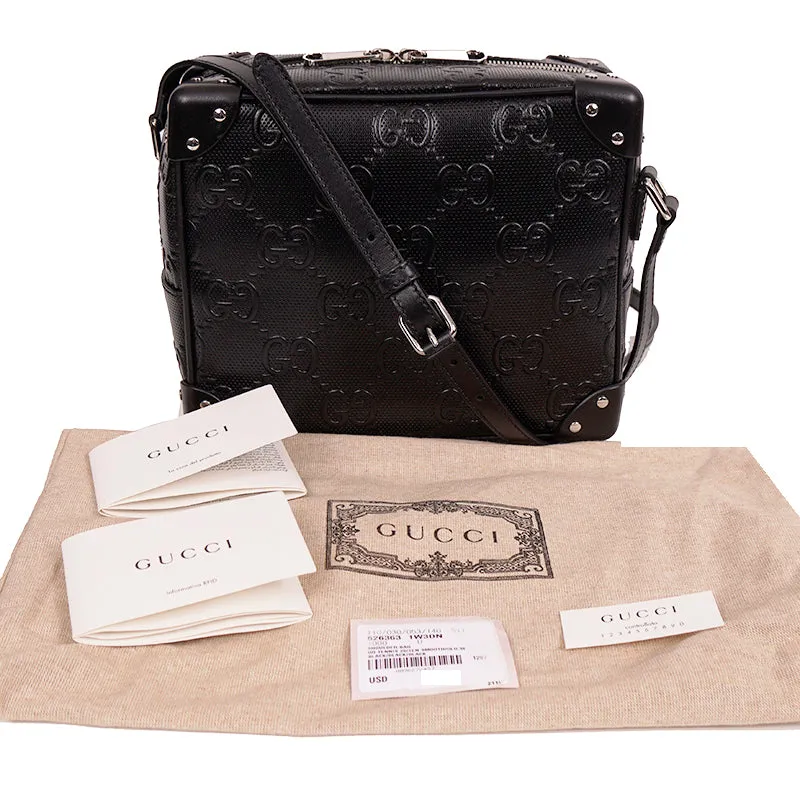 NEW $2,200 GUCCI Black GG EMBOSSED LEATHER SQUARE Perforated Crossbody BAG NWT