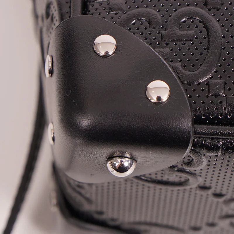 NEW $2,200 GUCCI Black GG EMBOSSED LEATHER SQUARE Perforated Crossbody BAG NWT