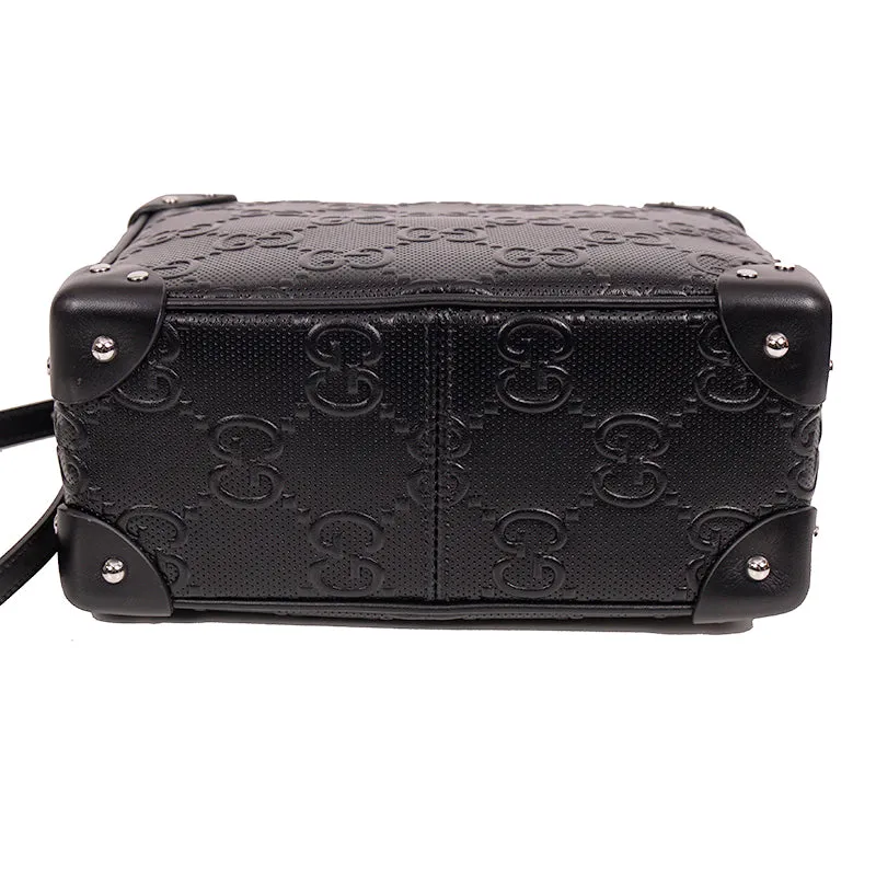 NEW $2,200 GUCCI Black GG EMBOSSED LEATHER SQUARE Perforated Crossbody BAG NWT