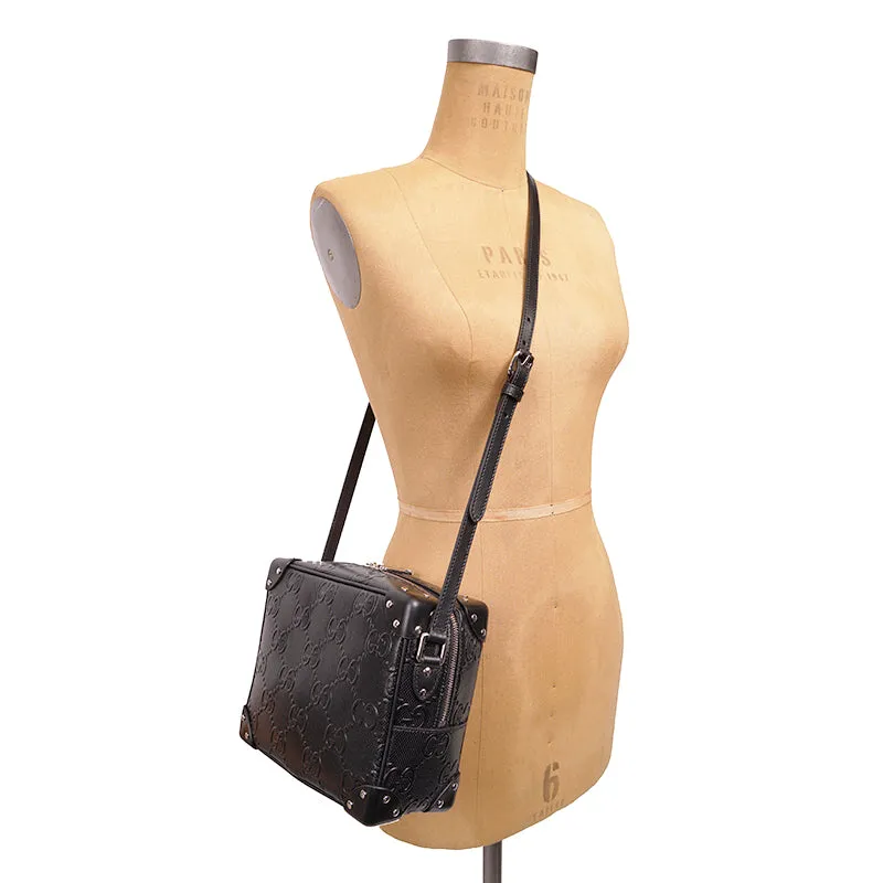 NEW $2,200 GUCCI Black GG EMBOSSED LEATHER SQUARE Perforated Crossbody BAG NWT