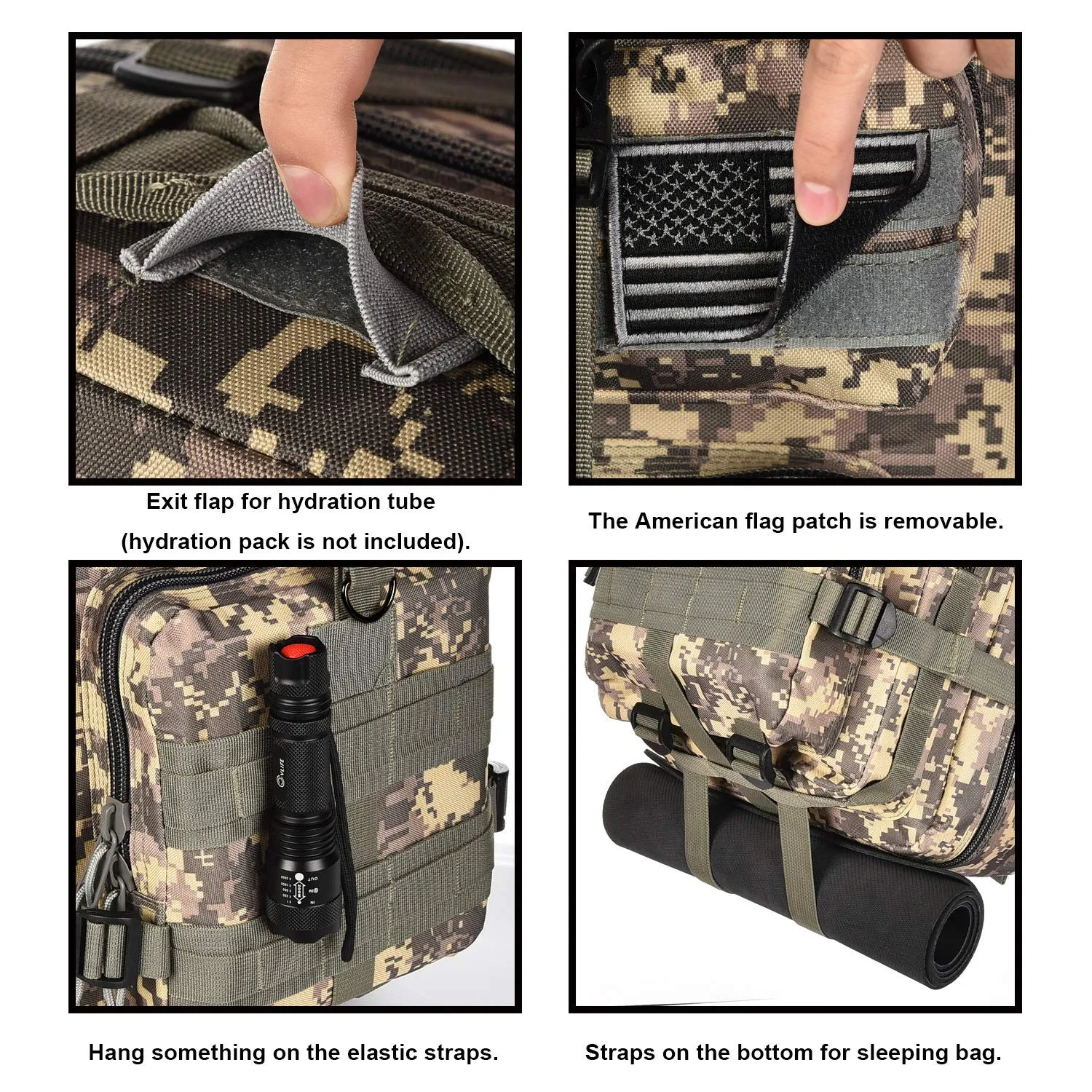 NOOLA Military Tactical Backpack Large Army Rucksack Assault Pack Molle Bag ACU