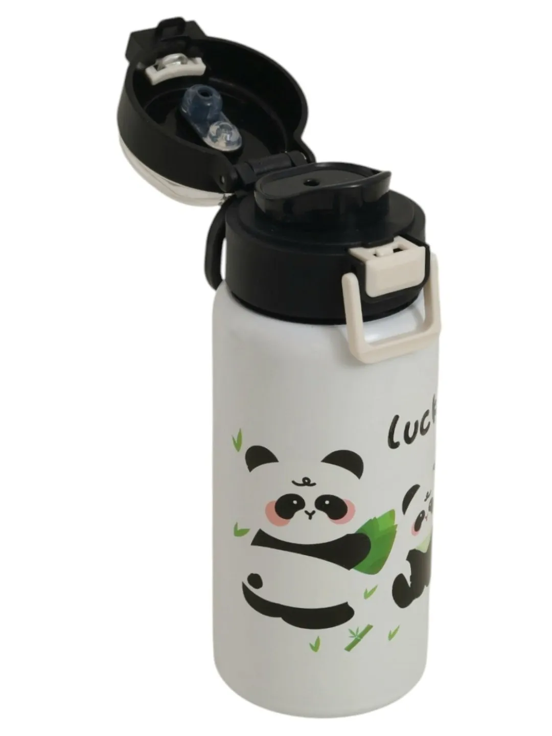 Panda Themed Luck Design Dual Sipper Steel Doubled Walled Insulated Water Bottle- 520 ML