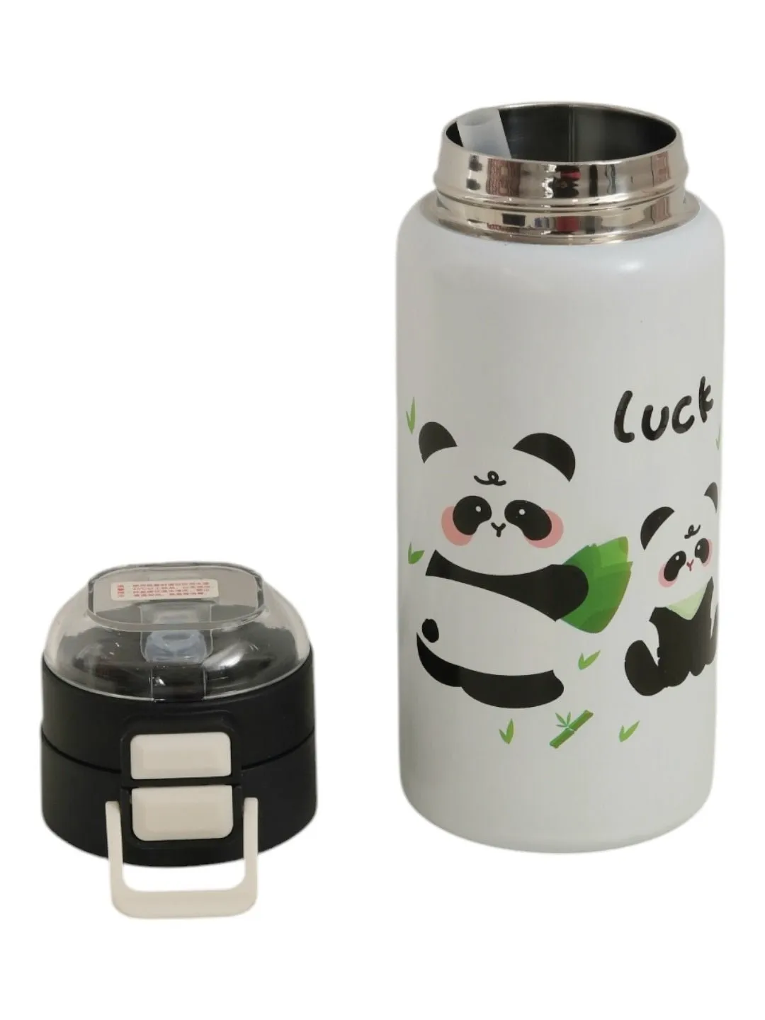 Panda Themed Luck Design Dual Sipper Steel Doubled Walled Insulated Water Bottle- 520 ML