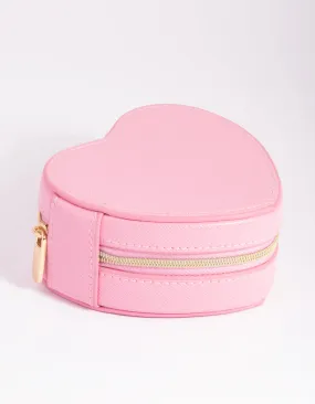 Pink Faux Leather Heart Travel Jewellery Box