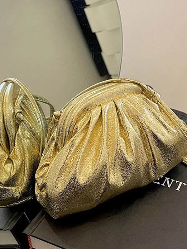 Pleated Shiny Solid Color Handbags Crossbody Bags Bags