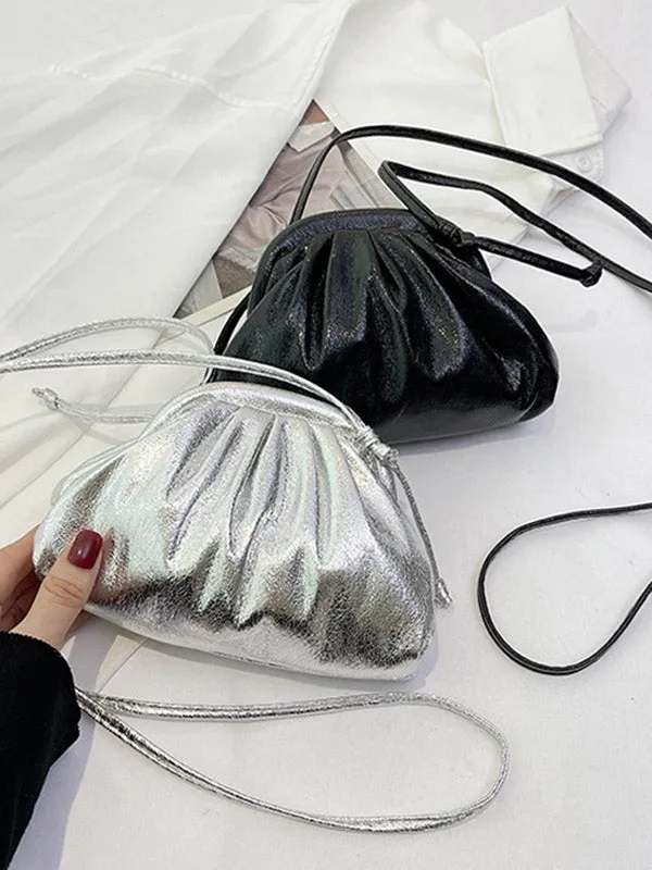 Pleated Shiny Solid Color Handbags Crossbody Bags Bags